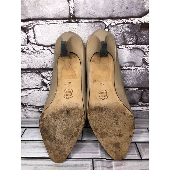 VTG Enzo Angiolini Nude Beige Leather Slip On Dress Heels Women Sz 7M US/37.5EU - Picture 15 of 16